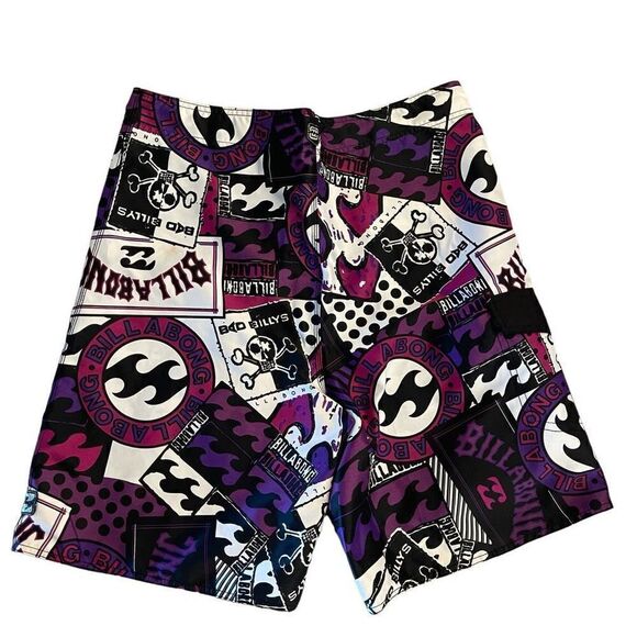 Billabong Mens Boardshorts Skulls Bad Billy Logo Purple White Size 36 - Picture 2 of 7